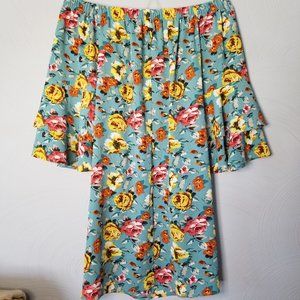 Floral Off the Shoulder Dress with Pockets.